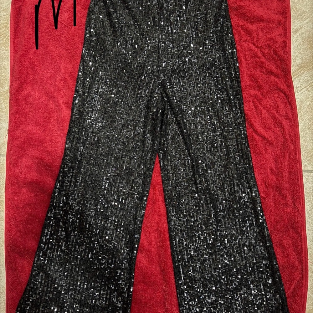 Black Sequin Wide-Leg Pants